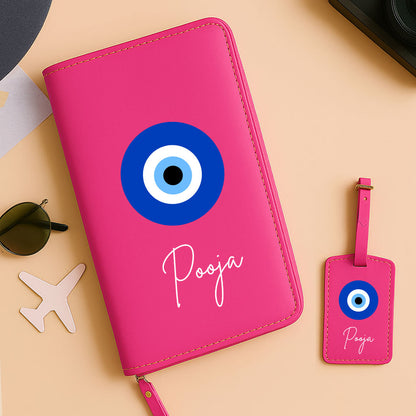 Passport Wallet with Name Faux Leather Travel Organizer Wallet & Luggage Tag Set