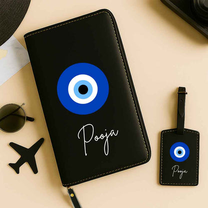 Passport Wallet with Name Faux Leather Travel Organizer Wallet & Luggage Tag Set