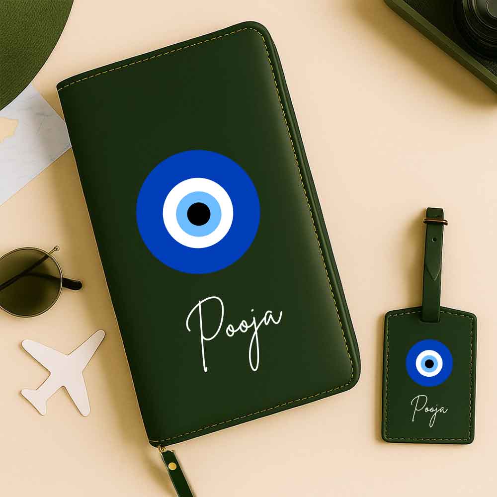 Passport Wallet with Name Faux Leather Travel Organizer Wallet & Luggage Tag Set