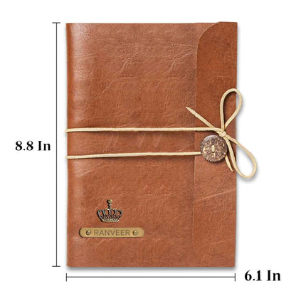 Customized Diary with Name and Charms  Premium PU Leather Diaries and Brown Pen