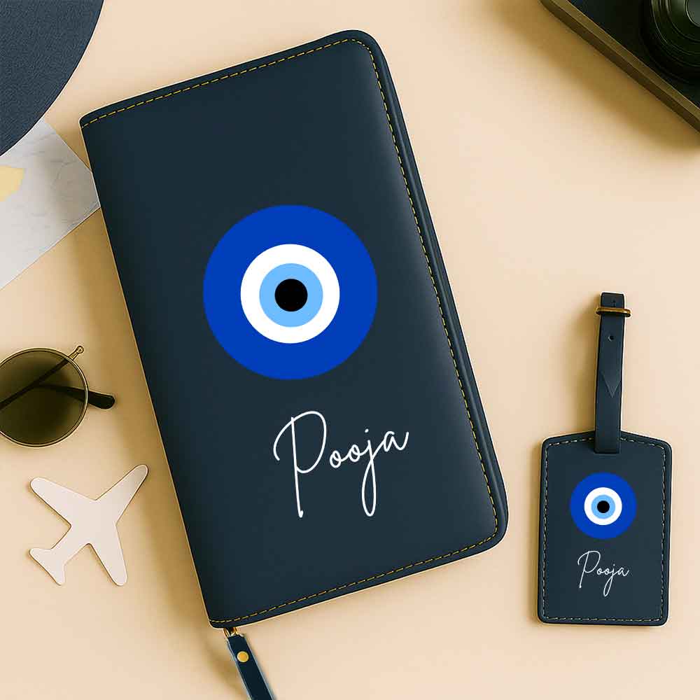 Passport Wallet with Name Faux Leather Travel Organizer Wallet & Luggage Tag Set