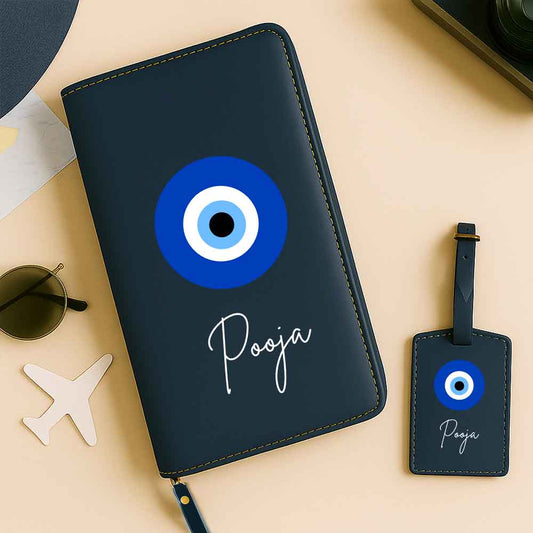 Passport Wallet with Name Faux Leather Travel Organizer Wallet & Luggage Tag Set