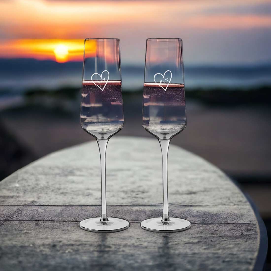 Champagne Flutes with Engraving Initial For Couple - Custom Premium Champagne Flutes