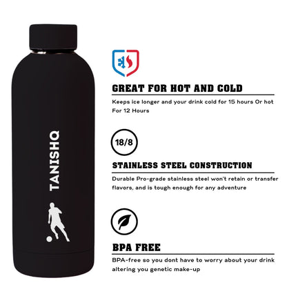 Stainless Steel Insulated Water Bottle with Name 500ML Water Bottles for Sports - BPA Free, Leakproof - Football