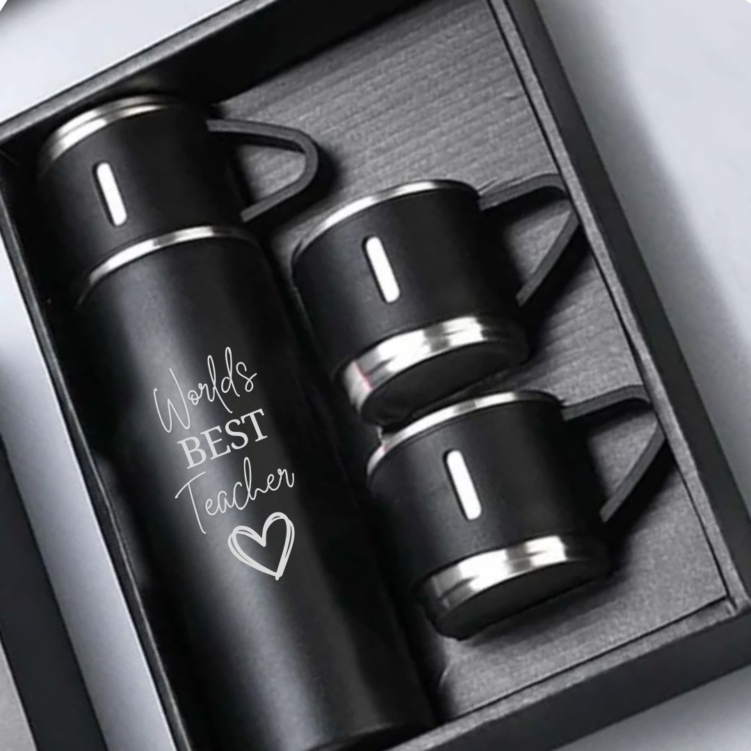 Coffee Flask 500ml Stainless Steel Thermos with 3 Cups-Perfect Teacher Day Gift