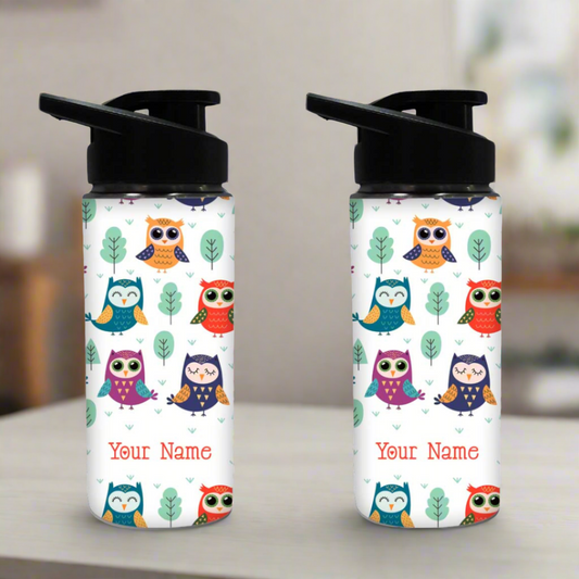 Personalized Bottle With Name - Owl and Tree