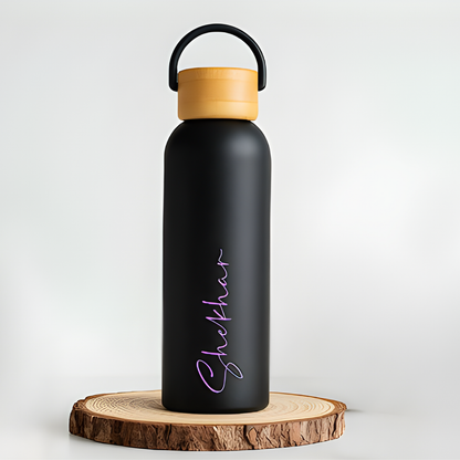 Custom Insulated Water Bottle with Bamboo Lid 500ml – Eco-Friendly, Insulated, Leak-Proof