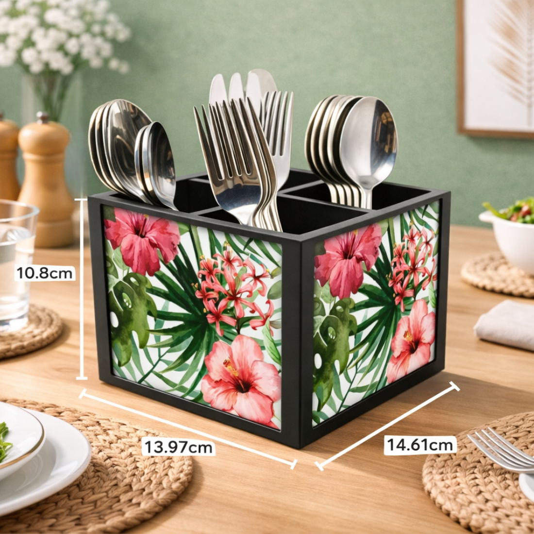 Spoon and Fork Holder Cutlery Stand Silverware Caddy Organizer - Flower