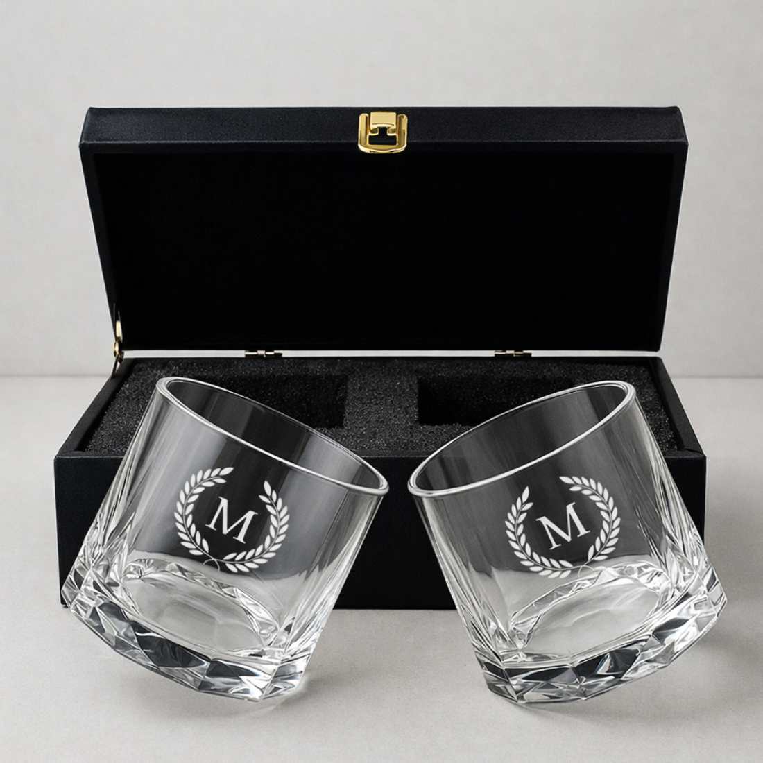 Custom Scotch Drinking Glasses – Engraved Rotating Diamond-Cut Premium Whisky Glasses, Gift for Men, Birthdays & Barware Lovers