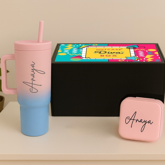 Personalized Gift Box for Women – Custom Name Vacuum Insulated Tumbler with Handle & Personalized Jewellery Box | Premium Birthday, Anniversary & Women’s Gift Set