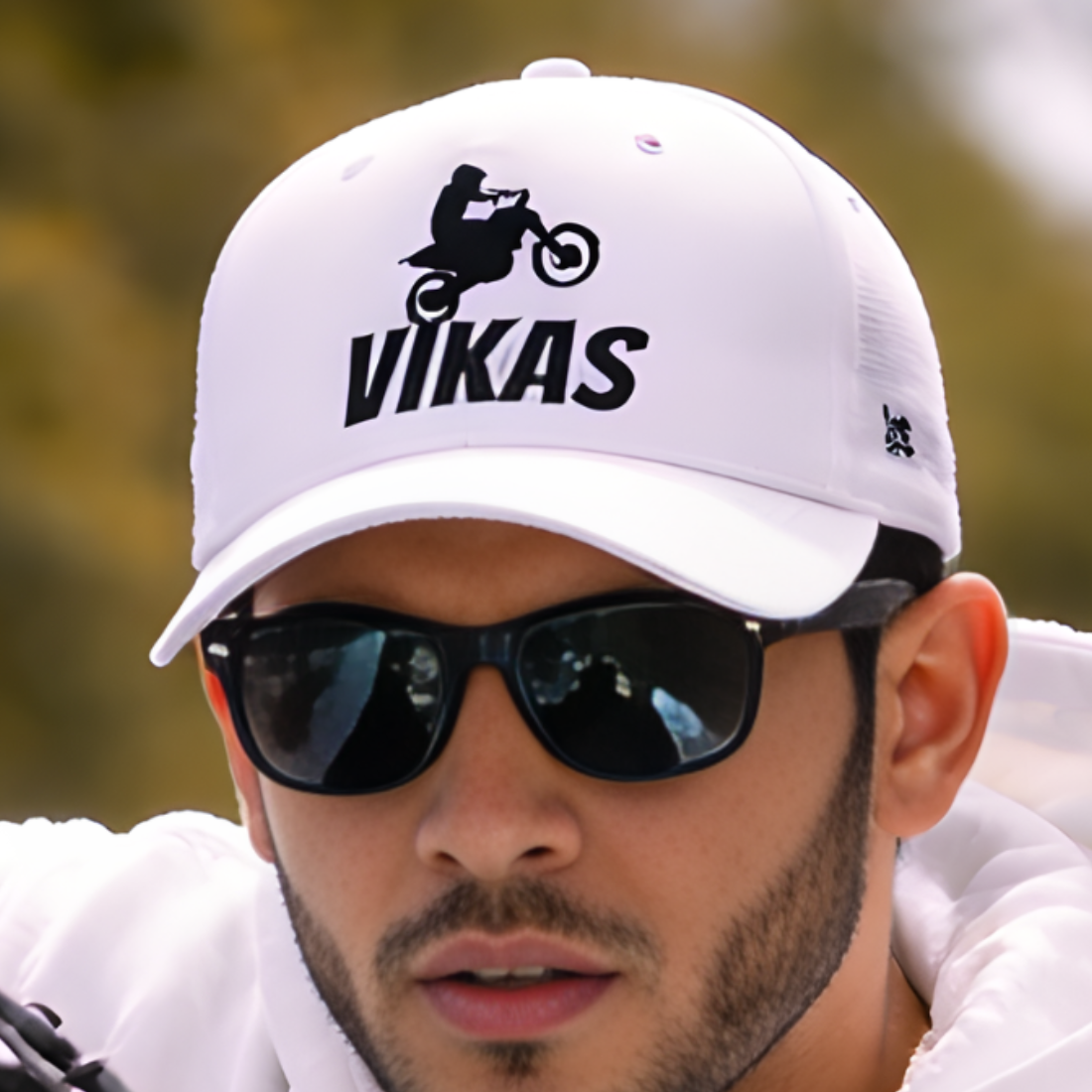 Nutcase Customized Name Cap - White Cap with Name for Bikers