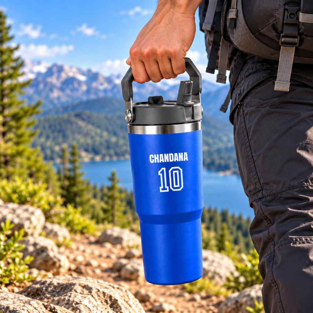 Personalized Tumbler Cricket Name & Jersey  – 900ml Vacuum Insulated Stainless Steel Bottle with Carry Handle