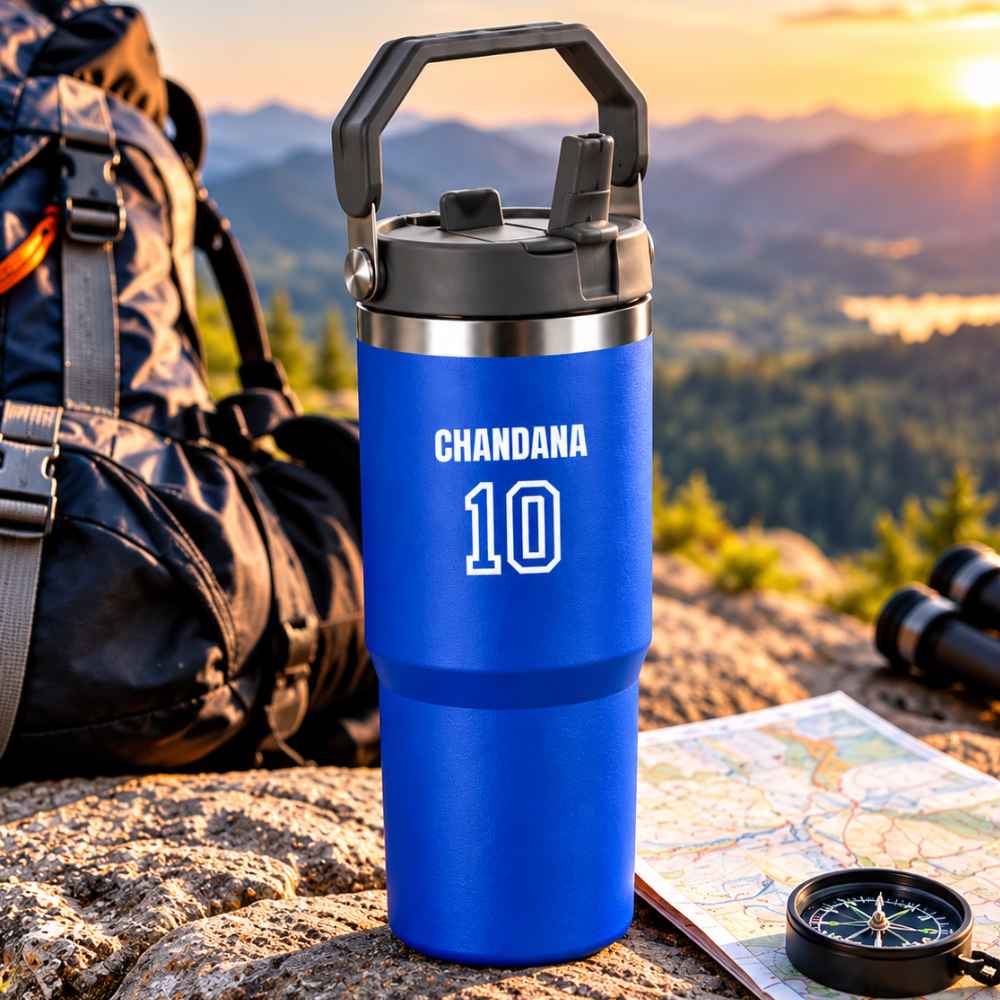 Personalized Tumbler Cricket Name & Jersey  – 900ml Vacuum Insulated Stainless Steel Bottle with Carry Handle
