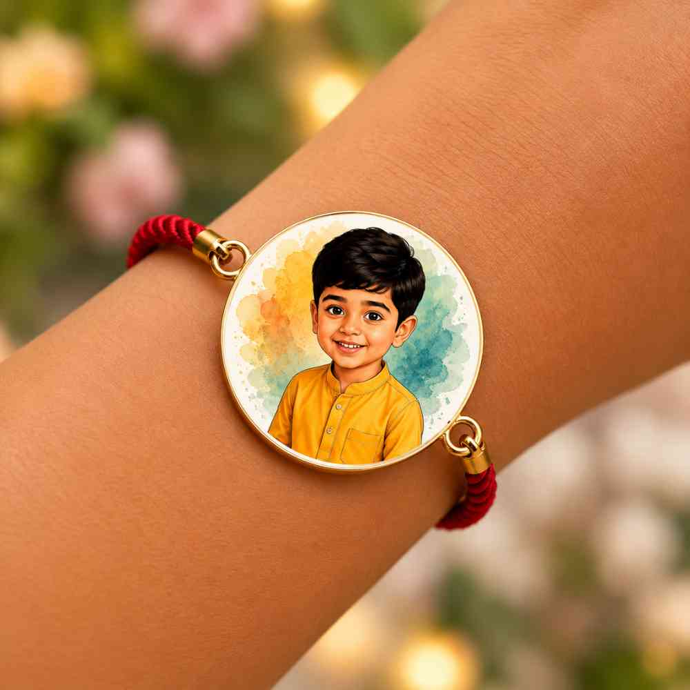 Personalized Little Brother Rakhi Gift Set with Custom Art Photo Puzzle & Caricature