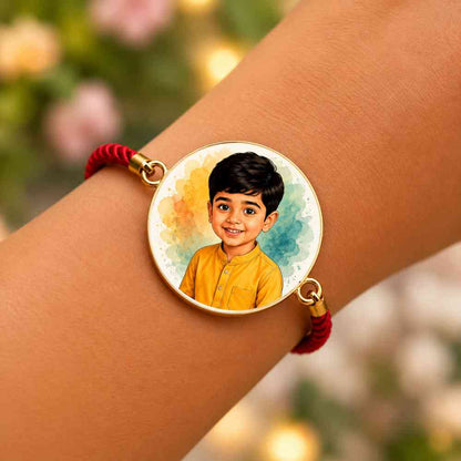 Personalized Little Brother Rakhi Gift Set with Custom Art Photo Puzzle & Caricature