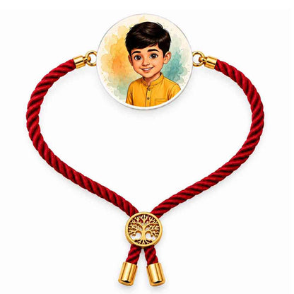Personalized Little Brother Rakhi Gift Set with Custom Art Photo Puzzle & Caricature