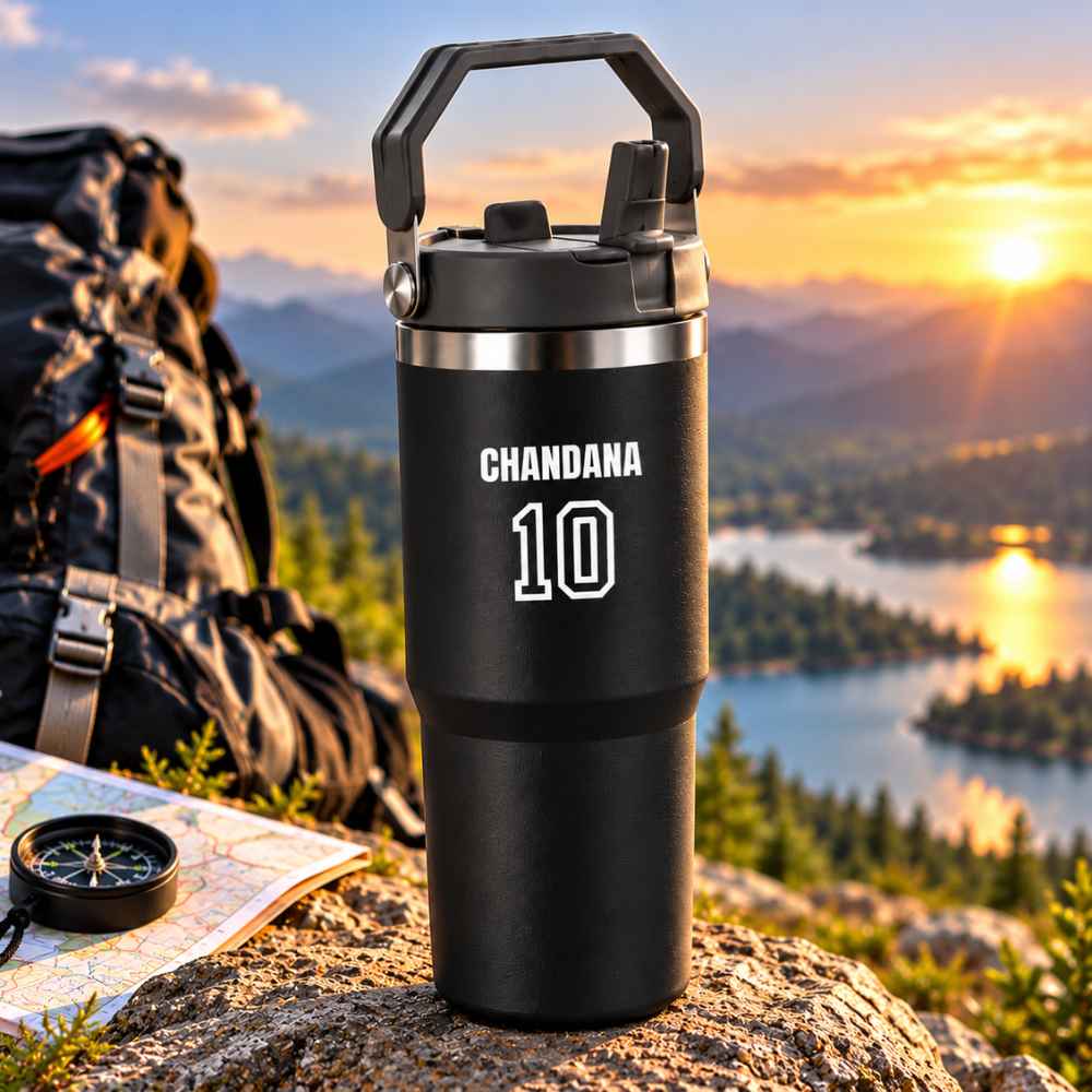 Personalized Tumbler Cricket Name & Jersey  – 900ml Vacuum Insulated Stainless Steel Bottle with Carry Handle
