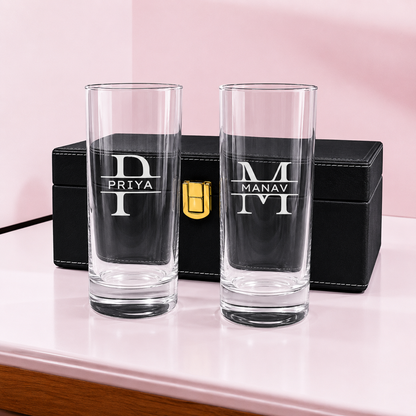 Tom Collins Glassware - Engraved Name on High Glass with Initials Monogram