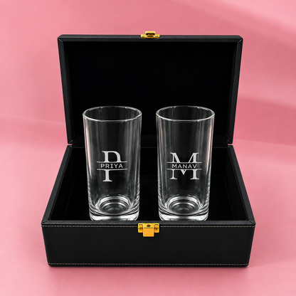 Tom Collins Glassware - Engraved Name on High Glass with Initials Monogram