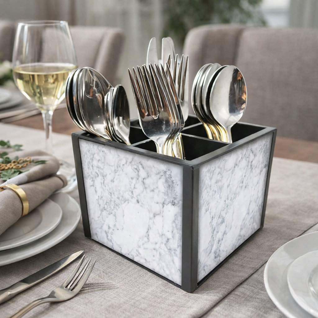 Cutlery Stand Holder for Dining Table Organizer - White Marble