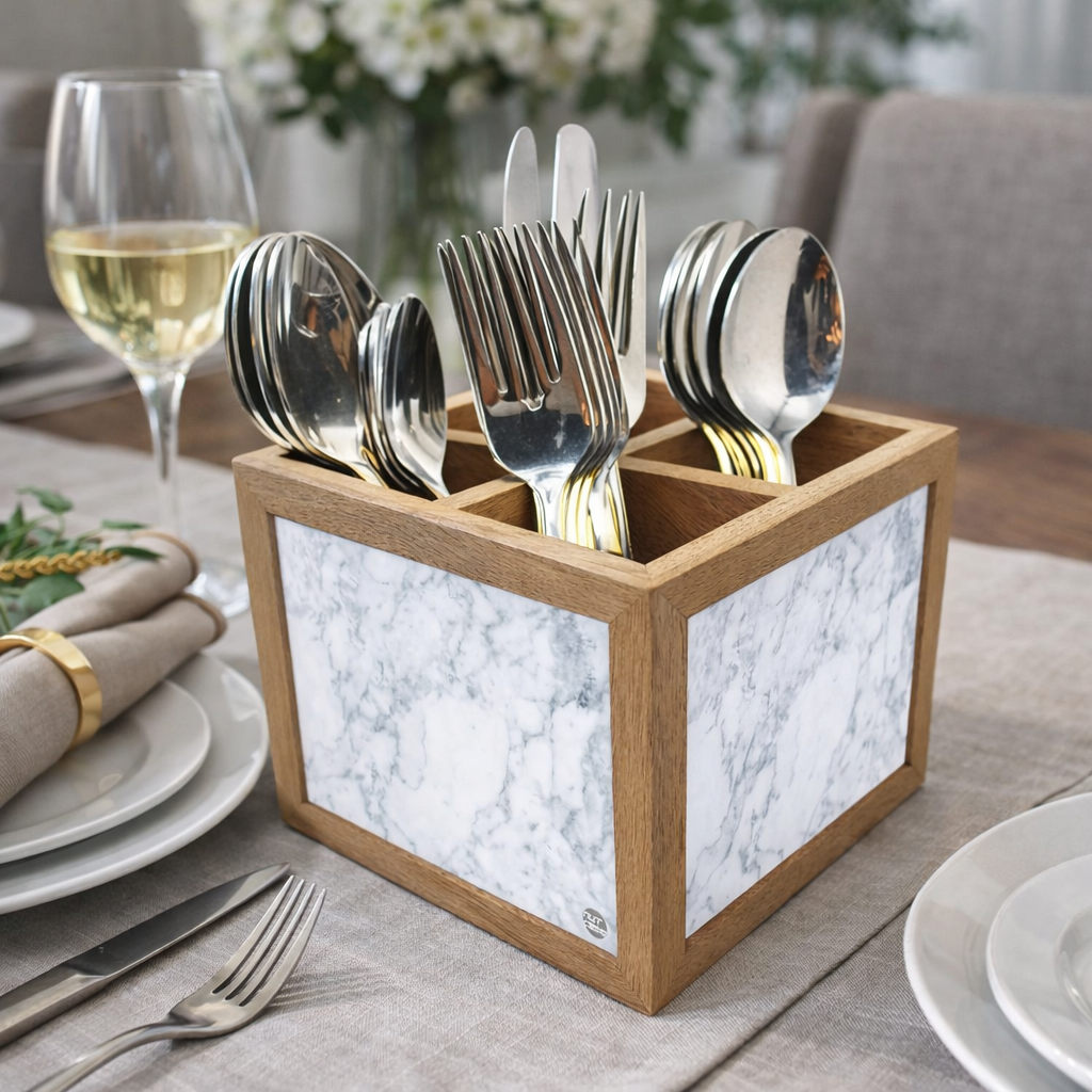Cutlery Stand Holder for Dining Table Organizer - White Marble
