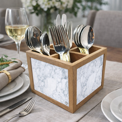 Cutlery Stand Holder for Dining Table Organizer - White Marble