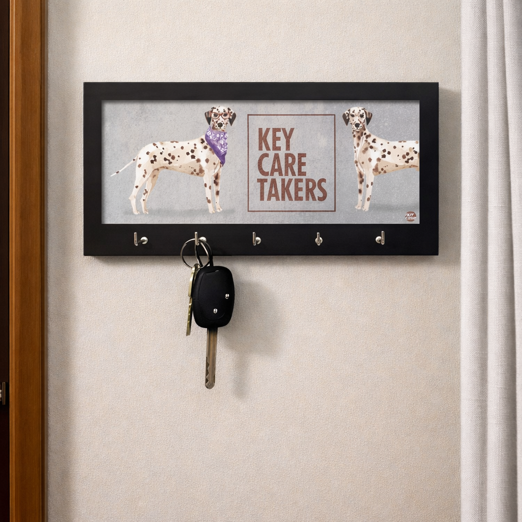 Key Holder Hanger for Wall Decor With 5 Hooks -  Black Spot Dog
