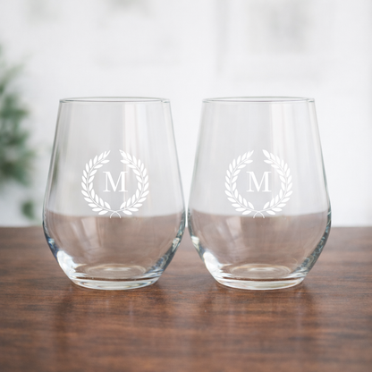 Stemless Wine Glasses Engraved with Monogram Drink Glass - Initial