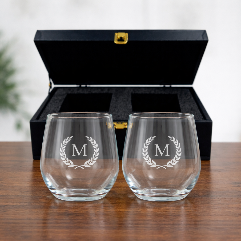 Stemless Wine Glasses Engraved with Monogram Drink Glass - Initial
