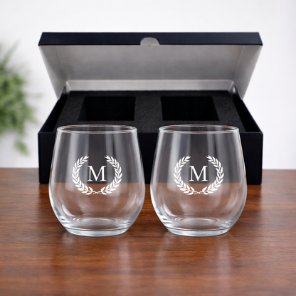 Stemless Wine Glasses Engraved with Monogram Drink Glass - Initial