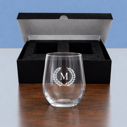 Stemless Wine Glasses Engraved with Monogram Drink Glass - Initial