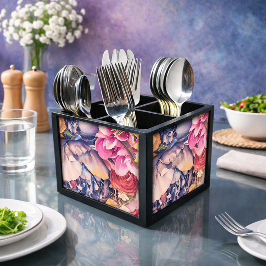 Watercolor FlowerCutlery Holder Stand Silverware Caddy Organizer