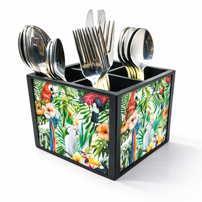 Parrot With LeavesCutlery Holder Stand Silverware Caddy Organizer