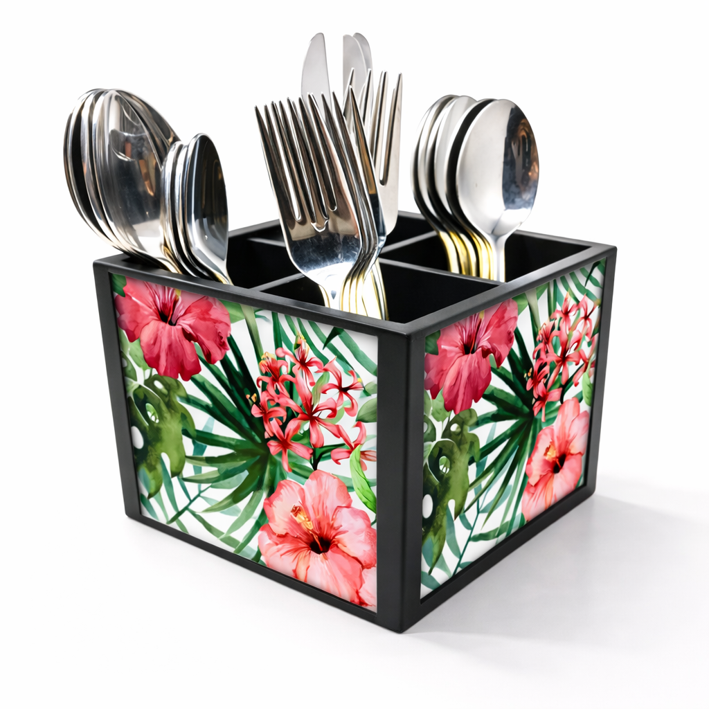 Spoon and Fork Holder Cutlery Stand Silverware Caddy Organizer - Flower