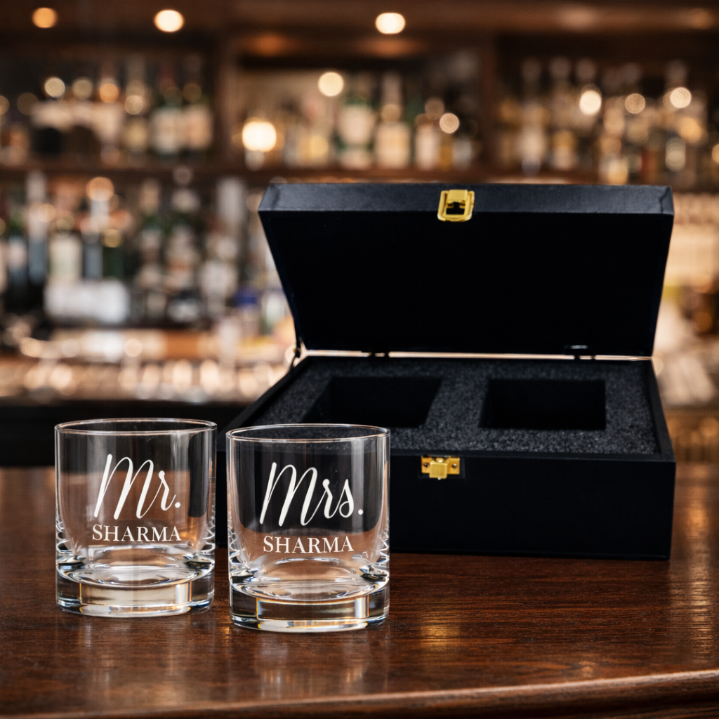 Personalized Mr and Mrs Whiskey Glasses Set of 2 for Couples Anniversary gifts