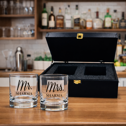 Personalized Mr and Mrs Whiskey Glasses Set of 2 for Couples Anniversary gifts