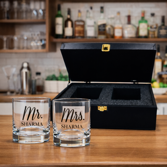 Personalized Mr and Mrs Whiskey Glasses Set of 2 for Couples Anniversary gifts