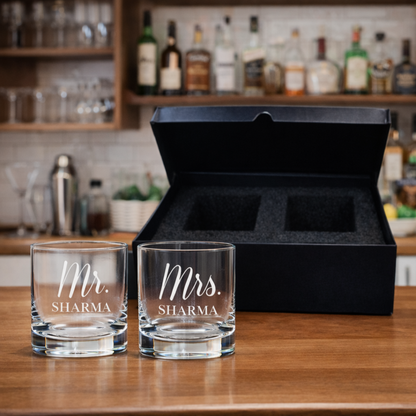 Personalized Mr and Mrs Whiskey Glasses Set of 2 for Couples Anniversary gifts