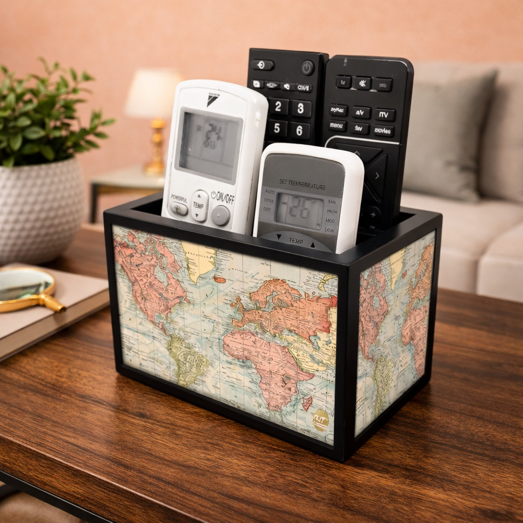 Organizer For TV AC Remotes - Vintage Travel Map