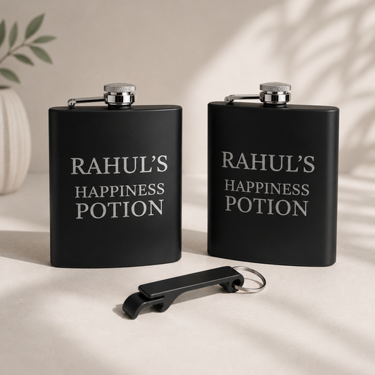 Customized Hip Flask Set of 2 with Opener Stainless Steel Gift Box for Couple