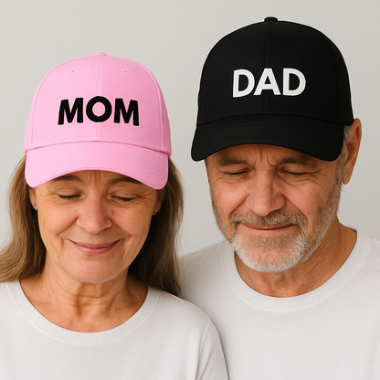 Mom Dad Cap Set – Cotton Hat with Adjustable Metal Buckle | Perfect Gift for Parents