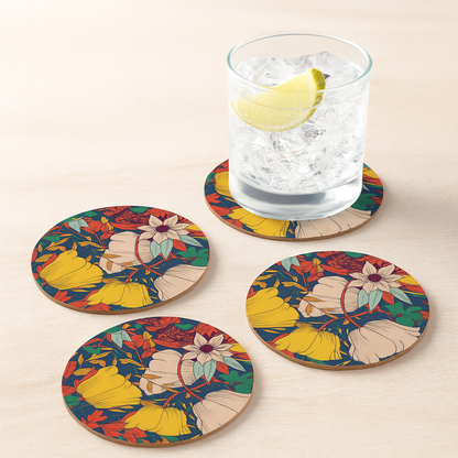 Natural Wood Round Tray with Matching Coasters & Diwali Diya Candle | Festive Gifting Set