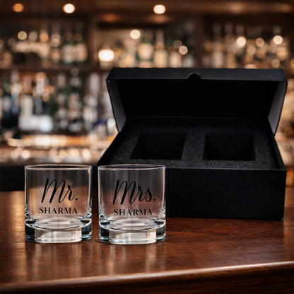 Personalized Mr and Mrs Whiskey Glasses Set of 2 for Couples Anniversary gifts