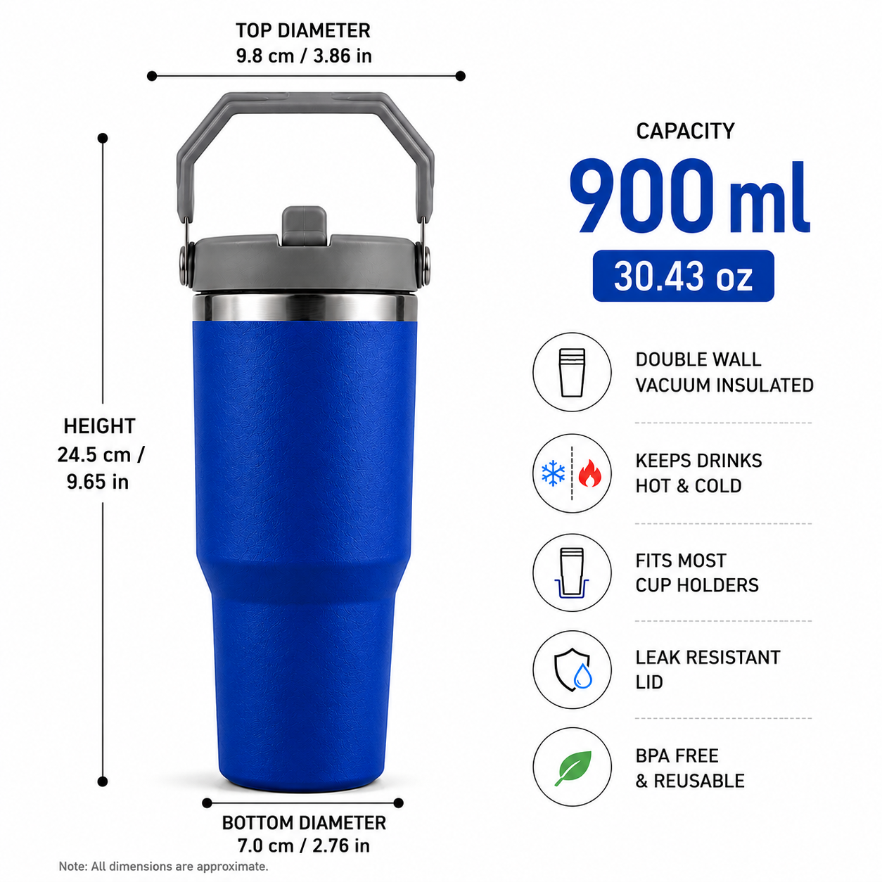 Nutcase Personalized Double Wall Insulated Water Bottle 900ml - BPA-free Vacuum Sipper Bottle