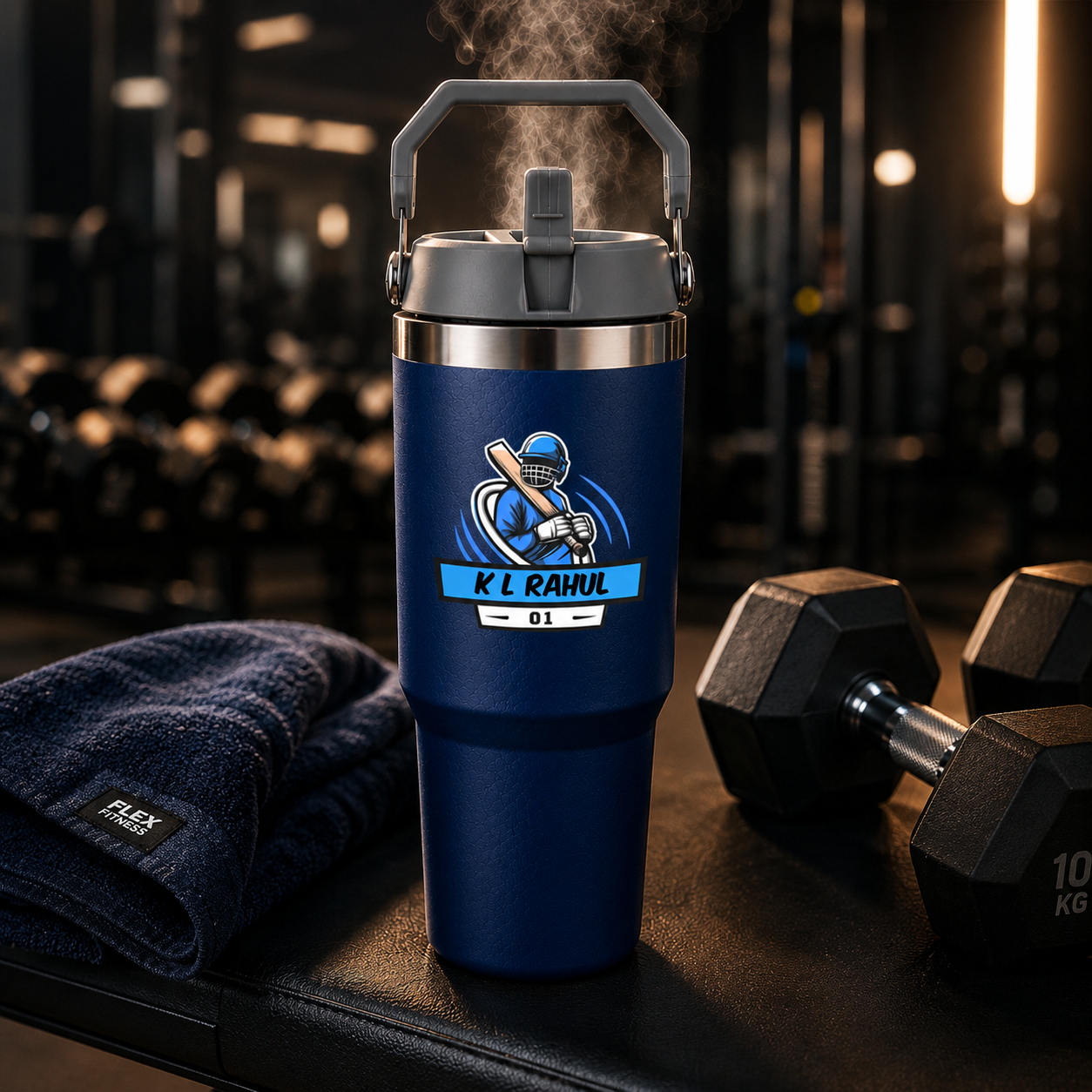 Customised Sipper Tumbler for Cricket Lovers – 900ml Stainless Steel Vacuum Insulated Bottle with Handle