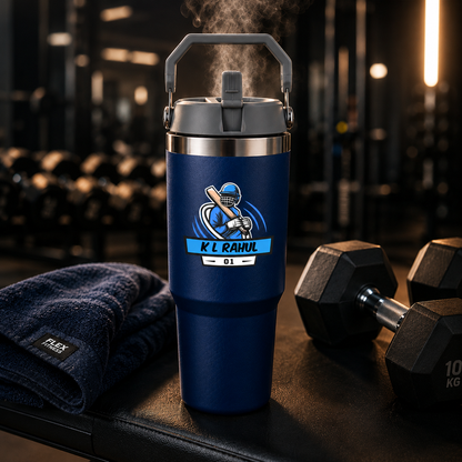 Customised Sipper Tumbler for Cricket Lovers – 900ml Stainless Steel Vacuum Insulated Bottle with Handle
