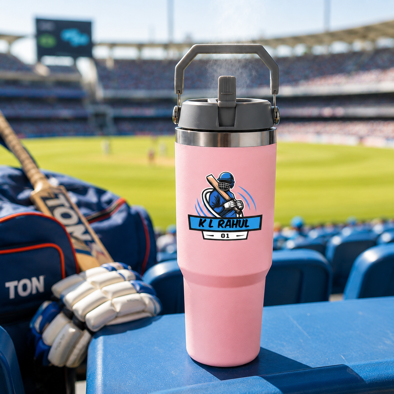 Customised Sipper Tumbler for Cricket Lovers – 900ml Stainless Steel Vacuum Insulated Bottle with Handle