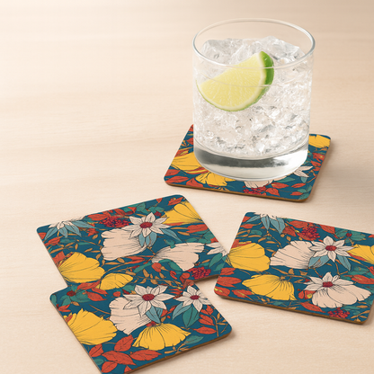 Festive MDF Wooden Tray with 4 Metal Coasters & Decorative Candle Diya – Diwali Gift Set