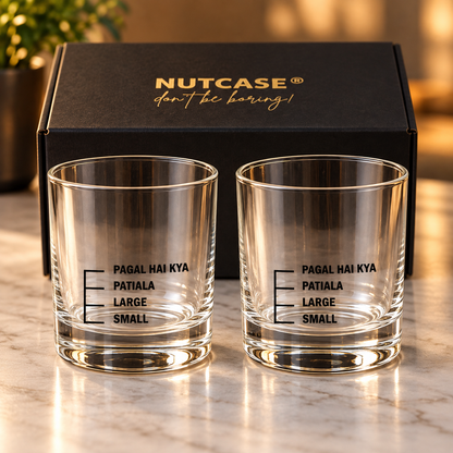 Whiskey Glasses Liquor Glass-  Anniversary Birthday Gift Funny Gifts for Husband Bf - SMALL LARGE PATIYALA PAGAL HAI KYA