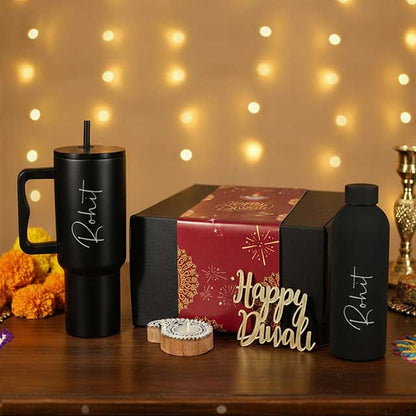 Personalized Diwali Gift Set – Custom Tumbler & Insulated Bottle with Candle